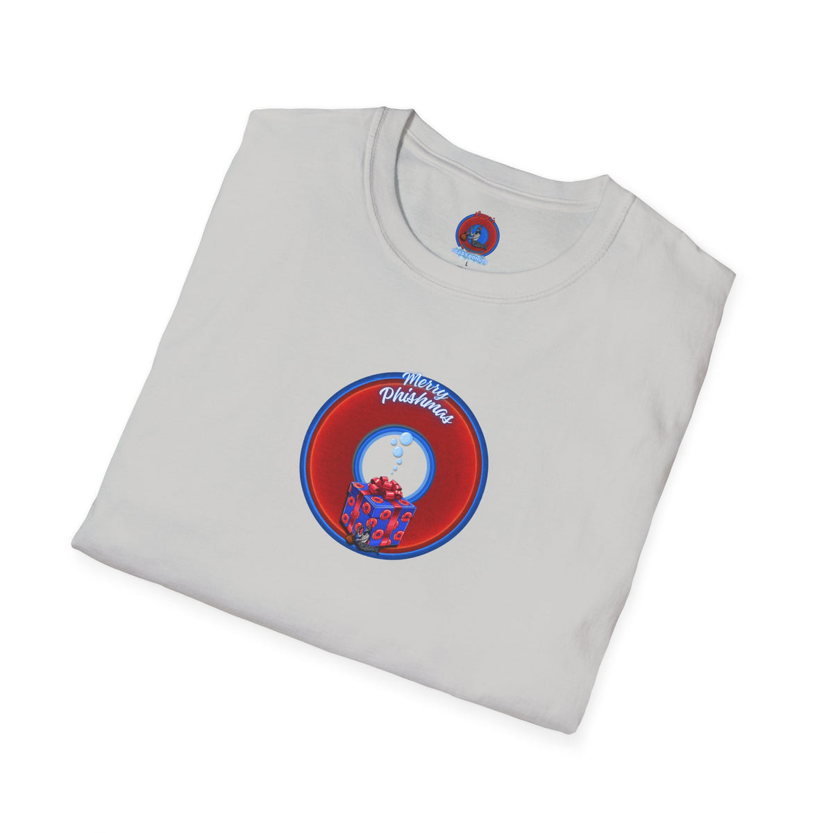 Classic Donut Tee - Unisex Soft-Style - "Phishmas Caroler's Tee " - vivid red/blue donut - variant 2