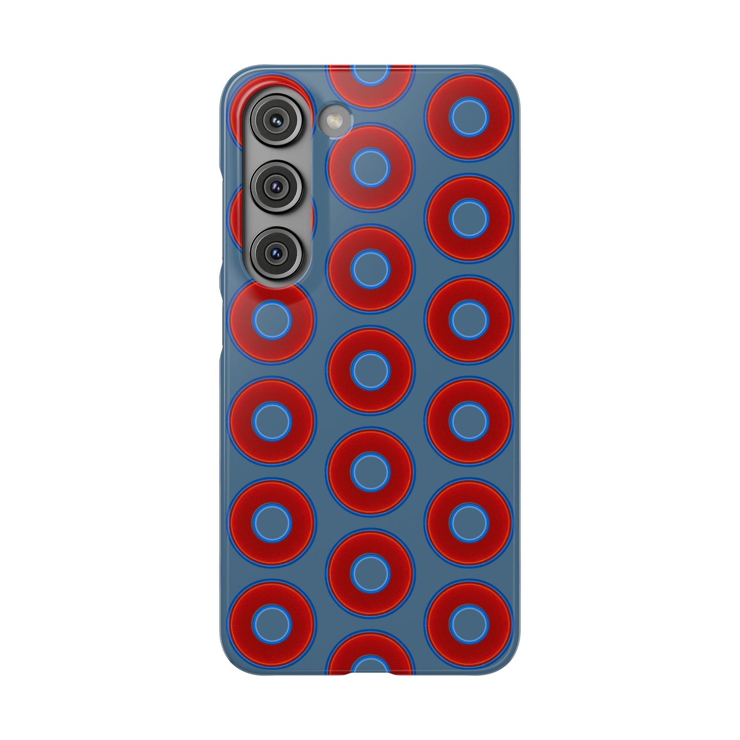 Lumpy Donut Snap Case - red vivid donut print w/steel blue background