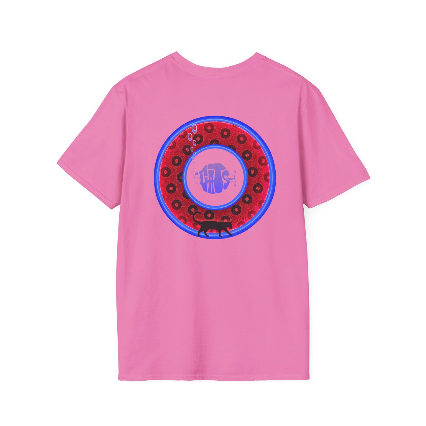 Classic Donut Tee - Unisex Soft-Style - "Cats: The Donut" - paradoxical red/blue widemouthed donut - variant 3