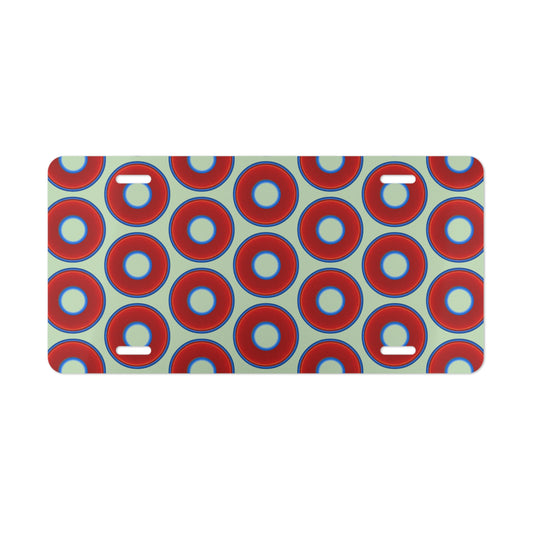 Lumpy Donut Vanity Plate - red vivid donut print w/seafoam background
