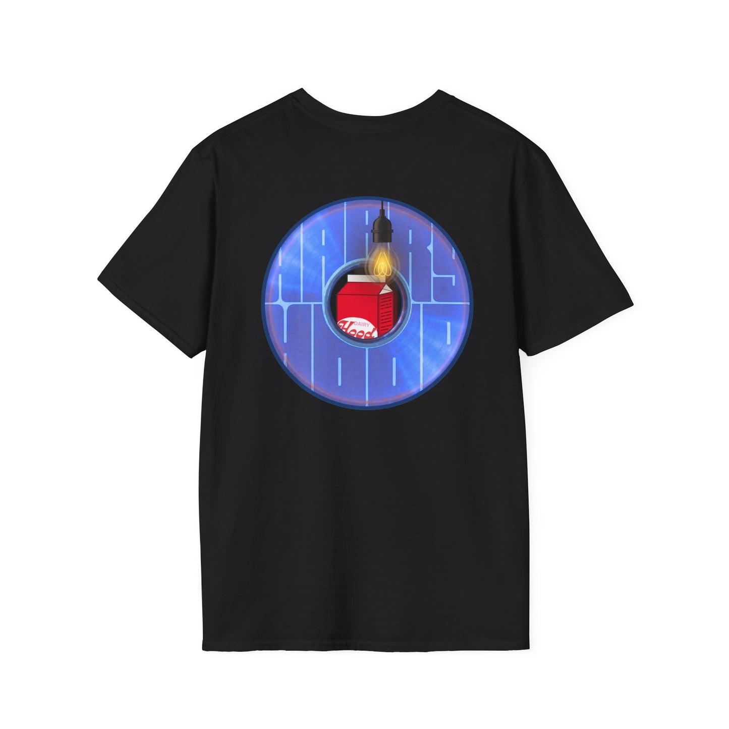 Classic Donut Tee - Unisex Soft-Style - "Harry Left His Donut Shirt" - series 1.0  - variant 4 - purple/blue donut - w/milk & light on