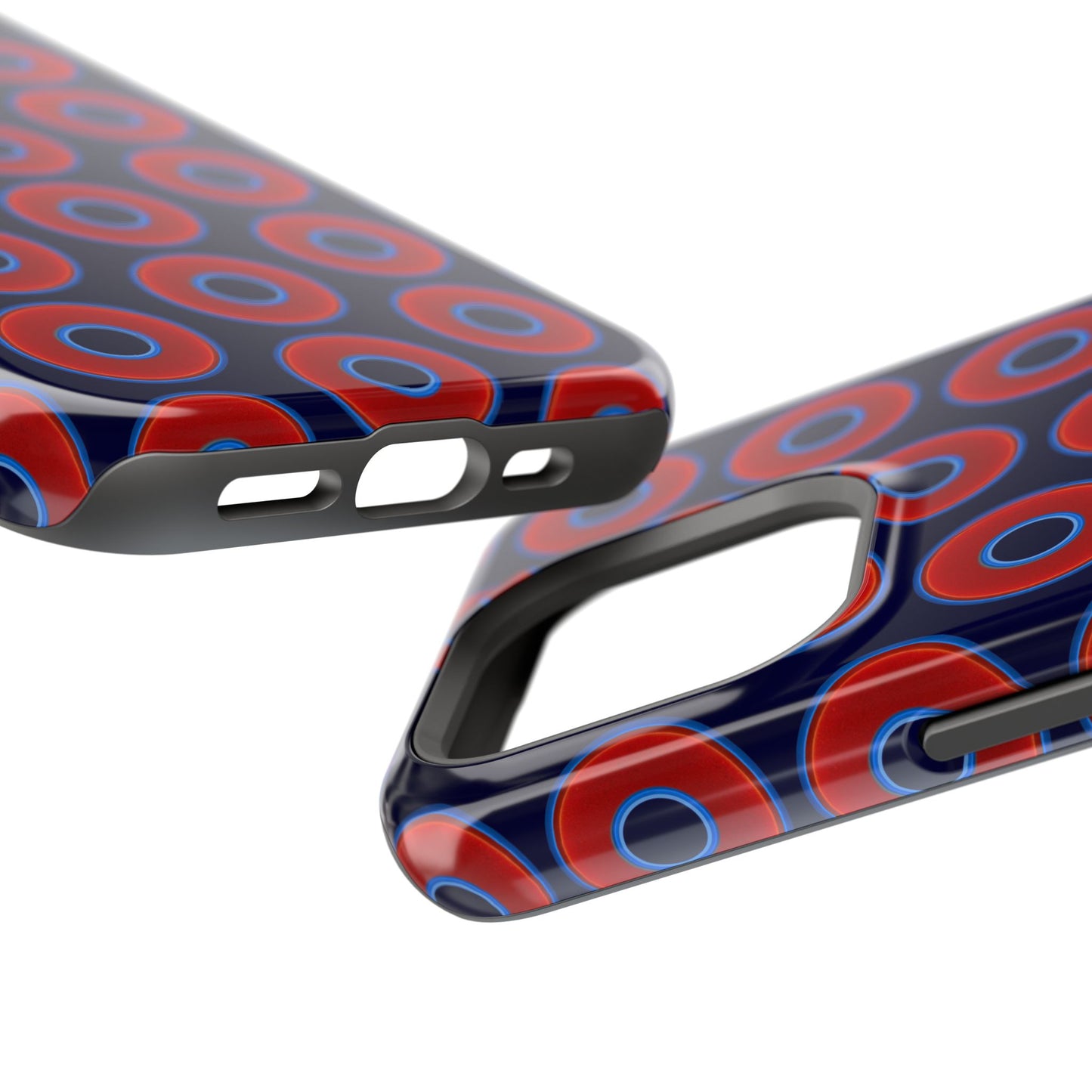 Impact-Resistant Lumpy Donut Case - red vivid donut print w/midnight blue background