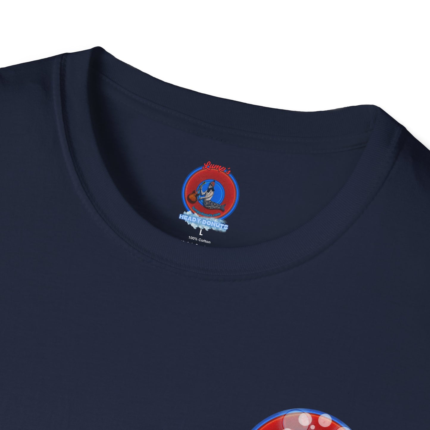 Classic Donut Tee - Unisex Soft-Style - "Bubbler's Donut Tee" - vivid red/blue donut