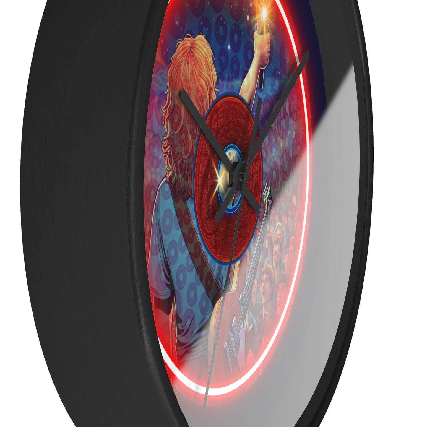 Lumpy Wall Clock - "The Torchbearer's Donut Clock" - red pic donut w/midnight blue background