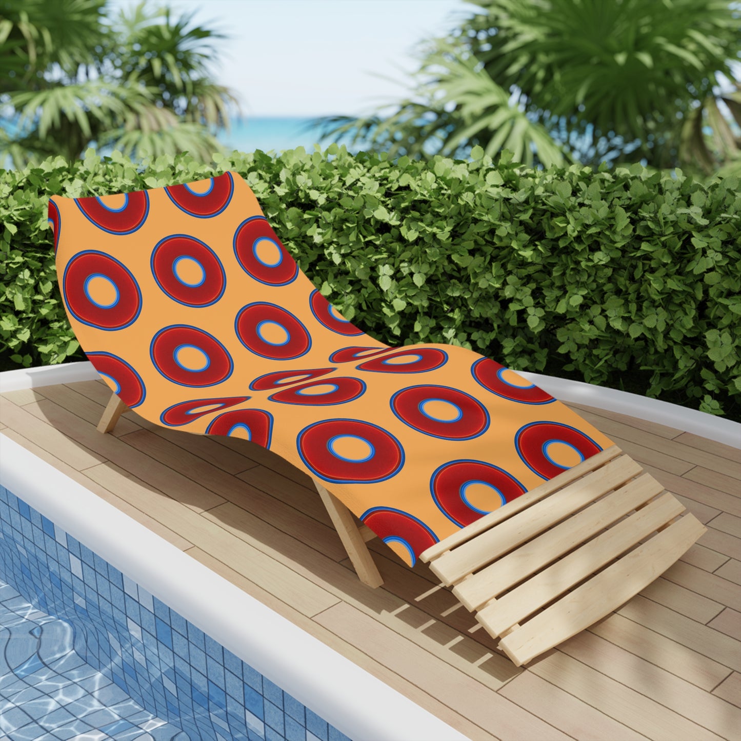 Lumpy Donut Towels - vivid red donuts w/creamsicle orange background