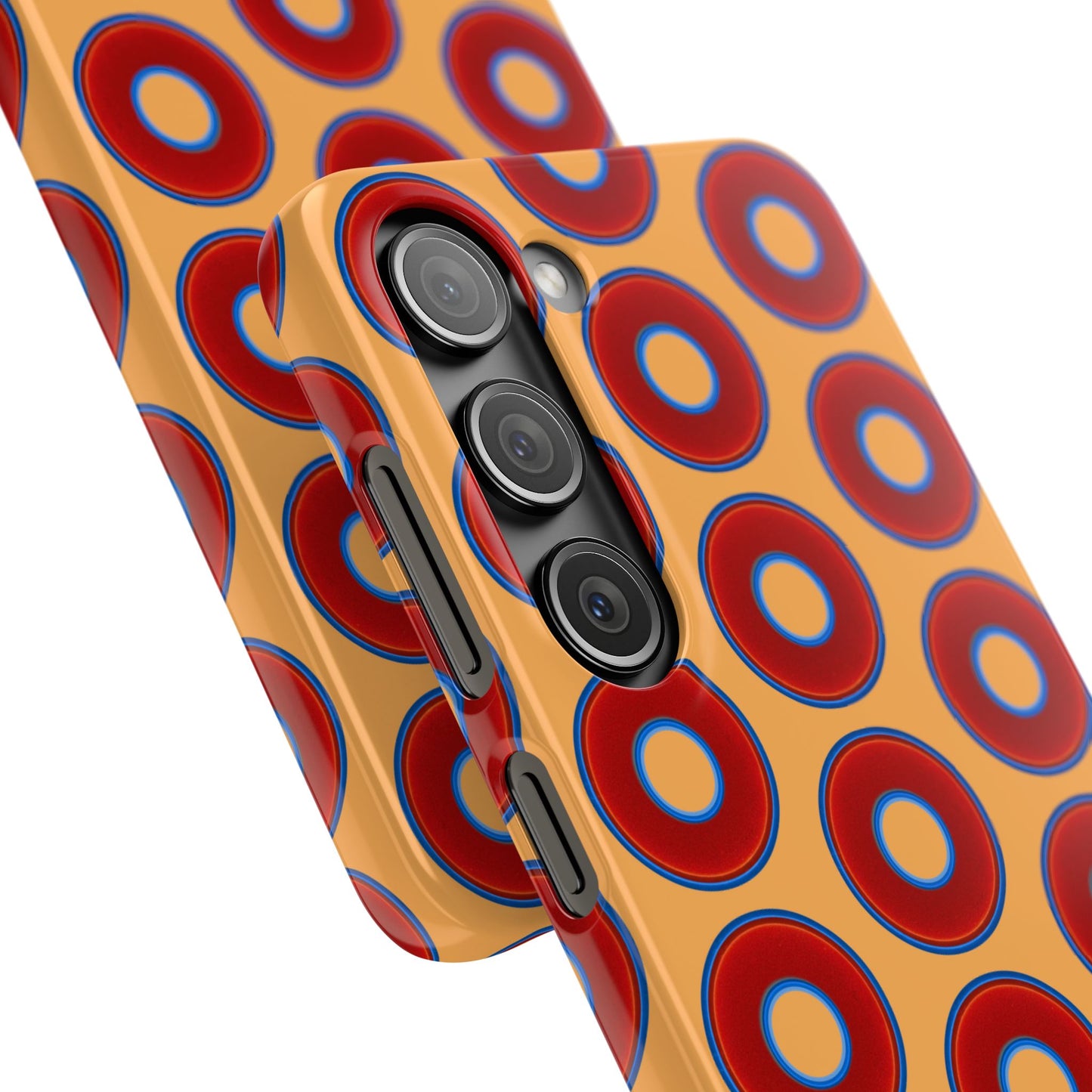 Lumpy Donut Snap Case - red vivid donut print w/creamcicle orange background