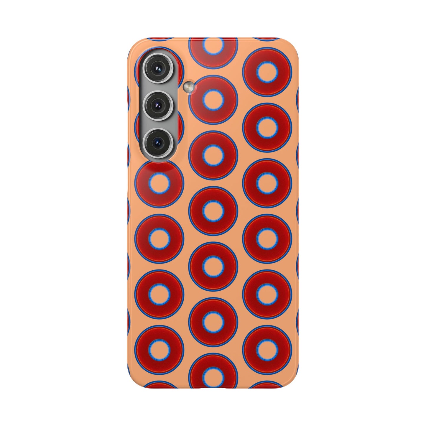 Lumpy Donut Snap Case - red vivid donut print w/peach background