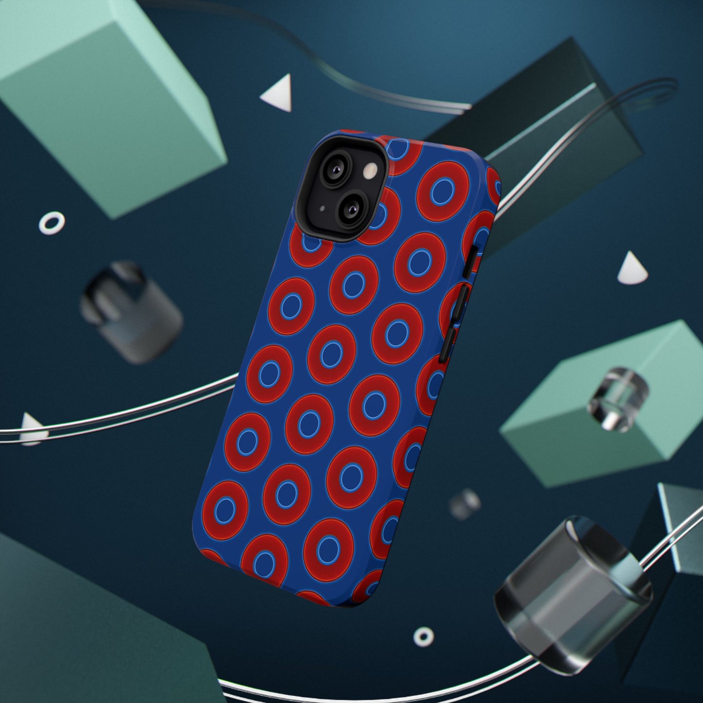Impact-Resistant Lumpy Donut Case - red vivid donut print w/dark blue background