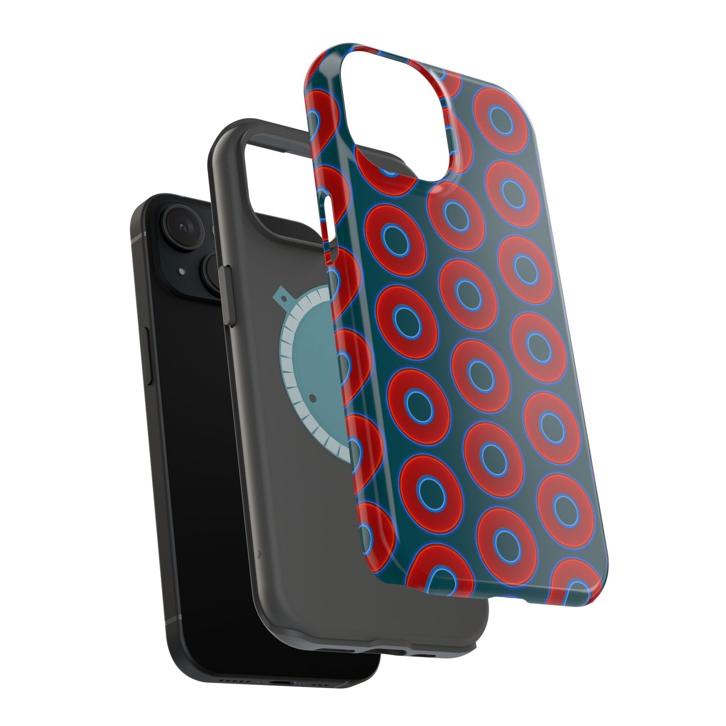 Magnetic Tough Donut Case - red vivid donut print w/midnight green background