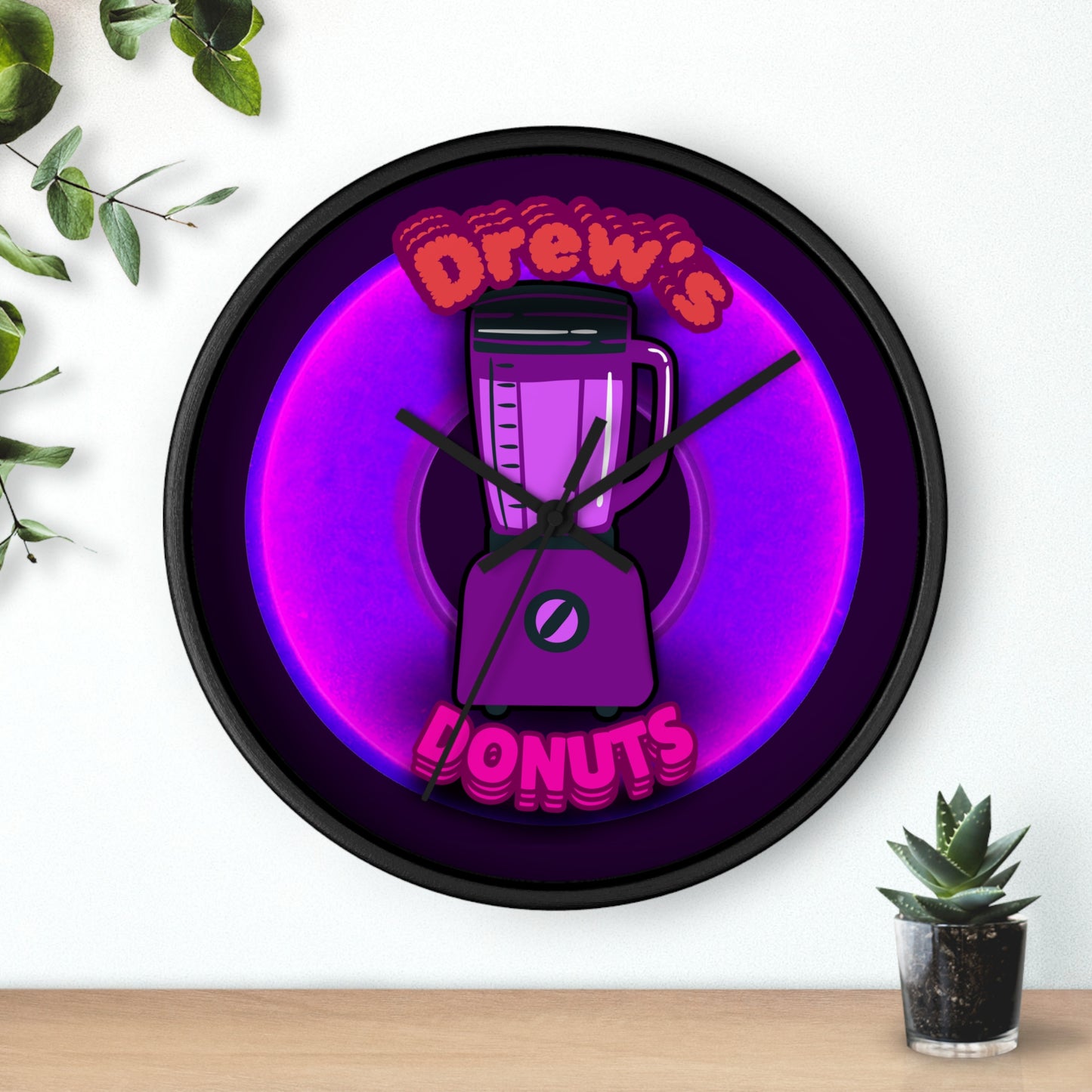 Lumpy Wall Clock - "Drew's Clock not his Blender" - vivid magenta donut w/midnight purple background [*charitable donut]