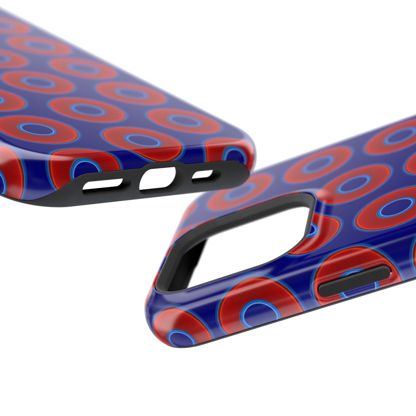 Impact-Resistant Lumpy Donut Case - red vivid donut print w/vivid navy background
