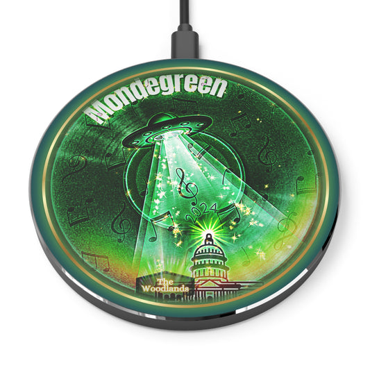 The Flow - Wireless Lumpy Donut Chargers - "Close Encounters of the Delaware Kind" - vivid green record donut w/midnight green background - variant 2