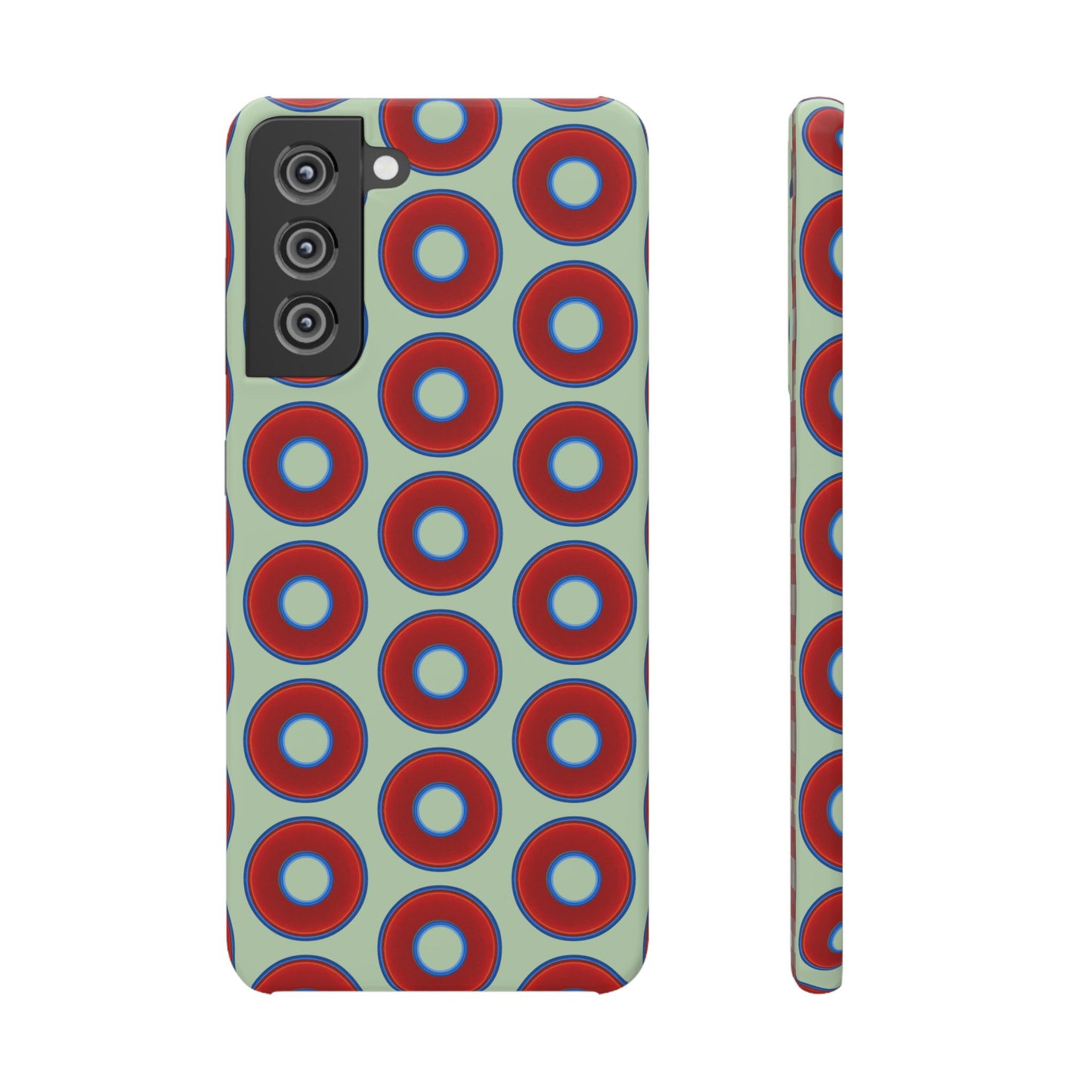 Lumpy Donut Snap Case - red vivid donut print w/seafoam green background