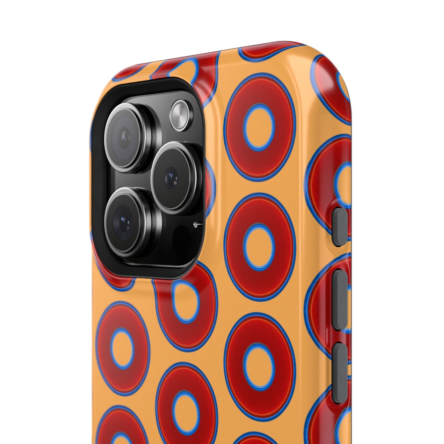 Impact-Resistant Lumpy Donut Case - red vivid donut print w/creamsicle orange background