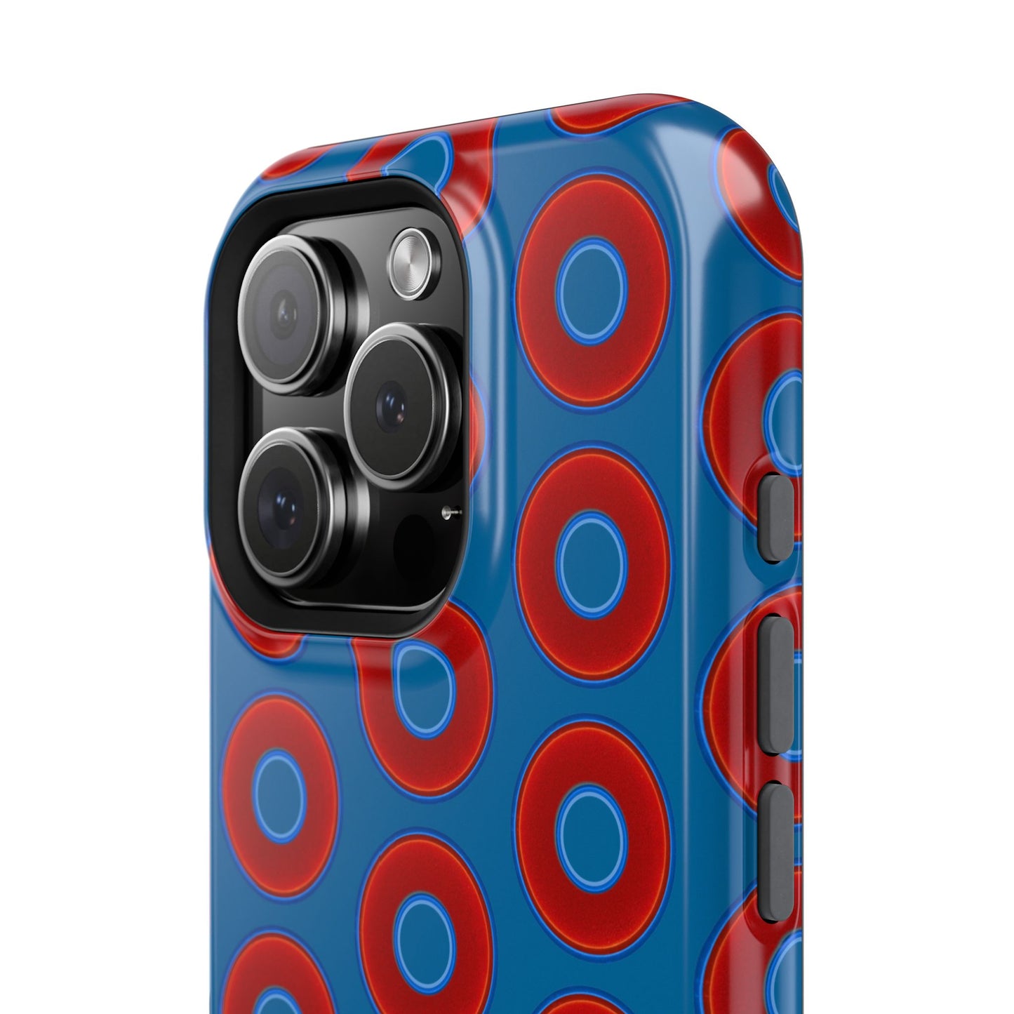 Impact-Resistant Lumpy Donut Case - red vivid donut print w/wavy navy background
