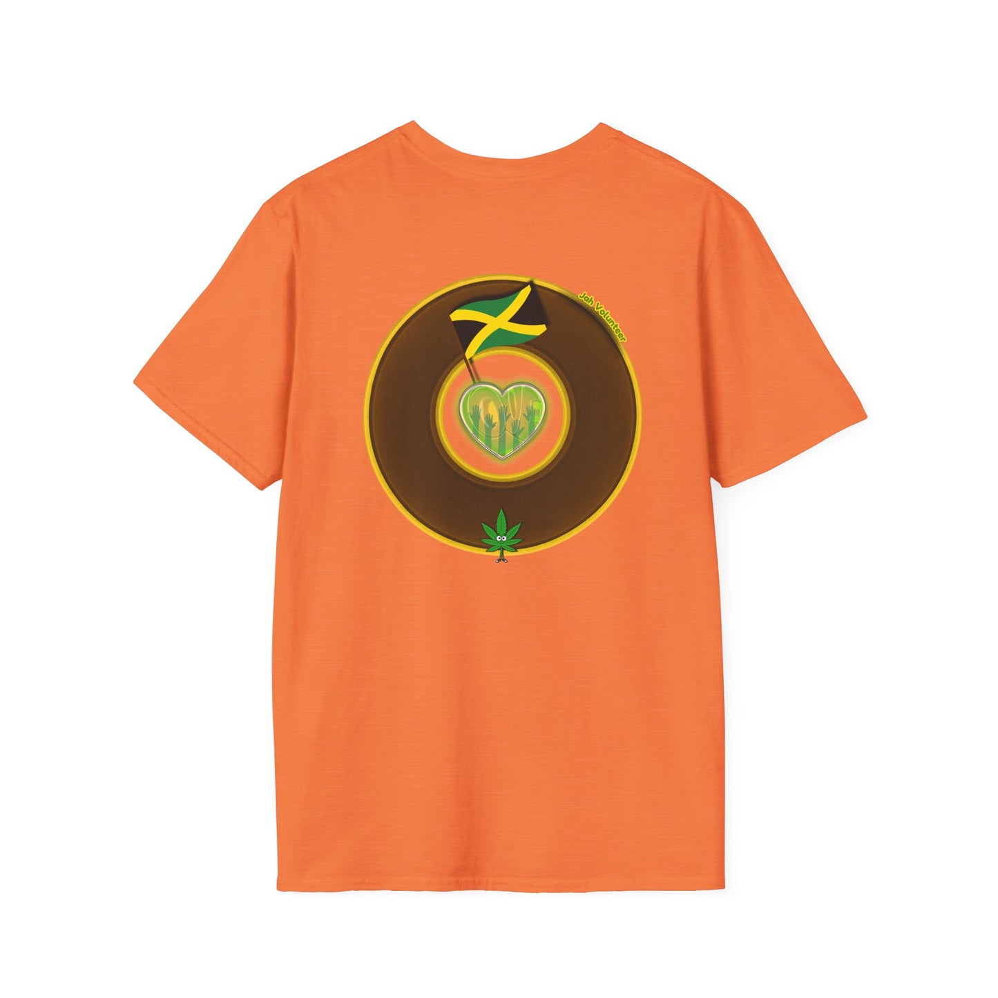 Classic Donut Tee - Unisex Soft-Style - "Jah Volunteers Protect Jah Love... and donuts!" - vivid brown/gold donut