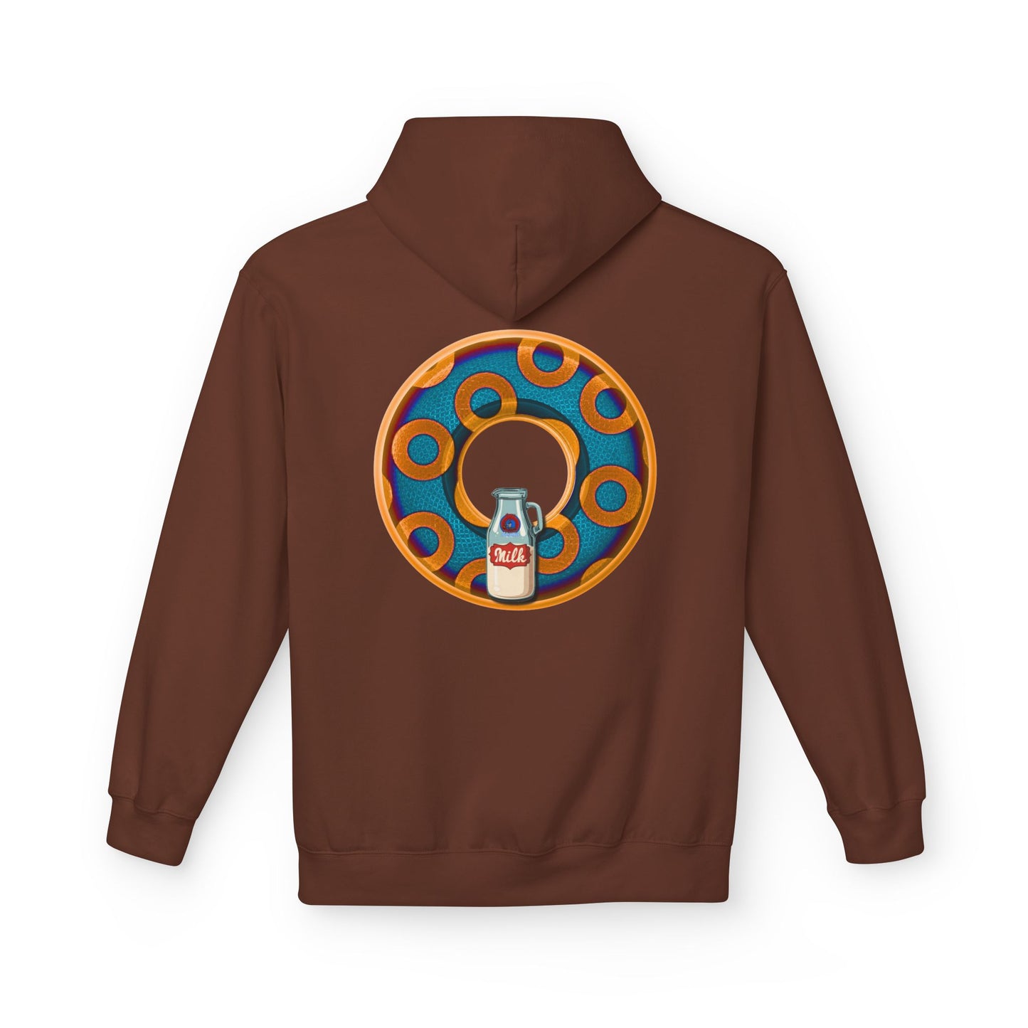Fleece Harry Hoodies [Midweight Soft-style] - "Wooked Cream Dairy - YEMSG Donut" - blue/orange rustic paradox donut - variant 4