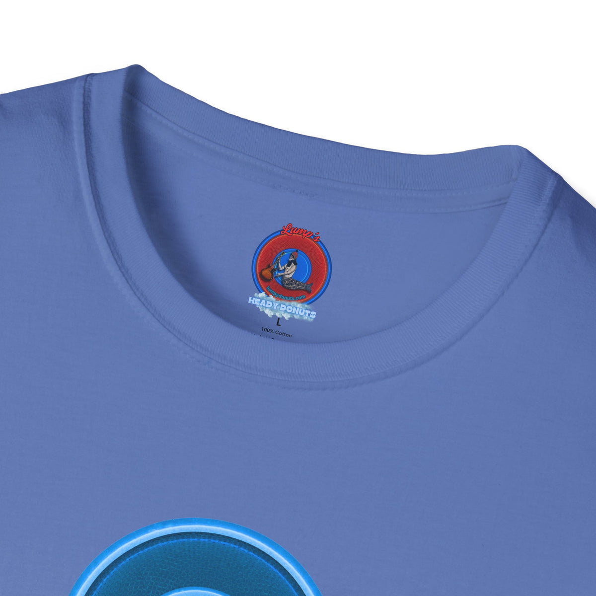 Classic Donut Tee - Unisex Soft-Style - "The Story of the Donut - a Ghostly Good Time" - variant 2 - blue/light blue rustic donut