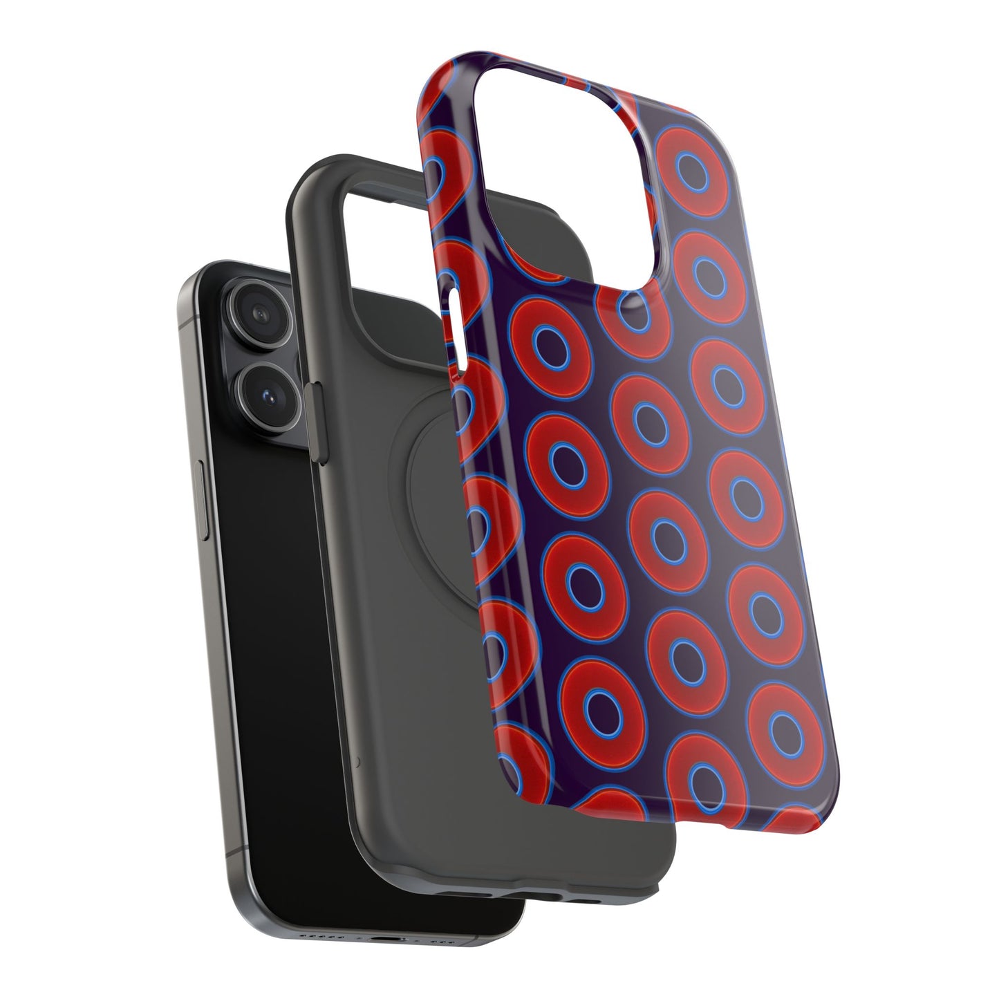 Impact-Resistant Lumpy Donut Case - red vivid donut print w/midnight purple background