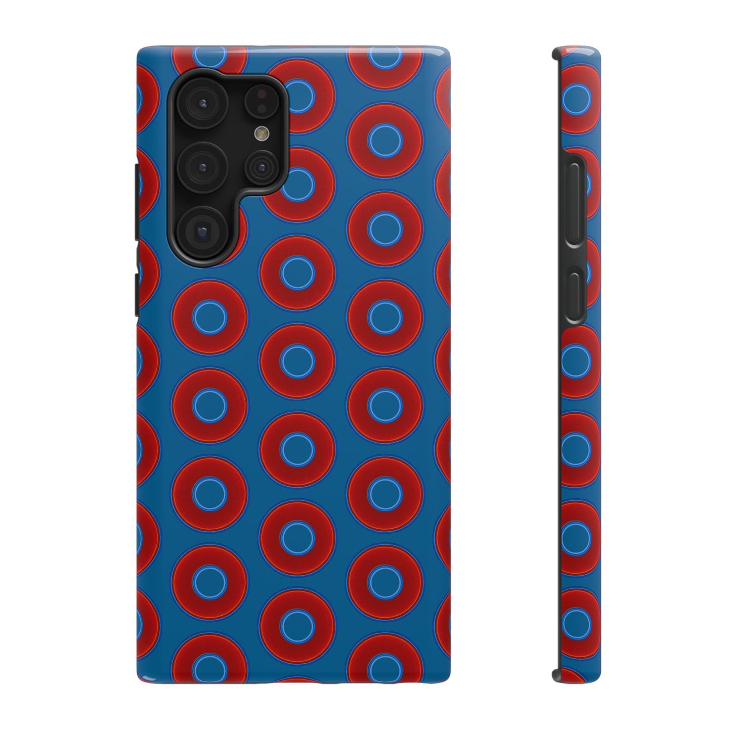 Impact-Resistant Lumpy Donut Case - red vivid donut print w/wavy navy background
