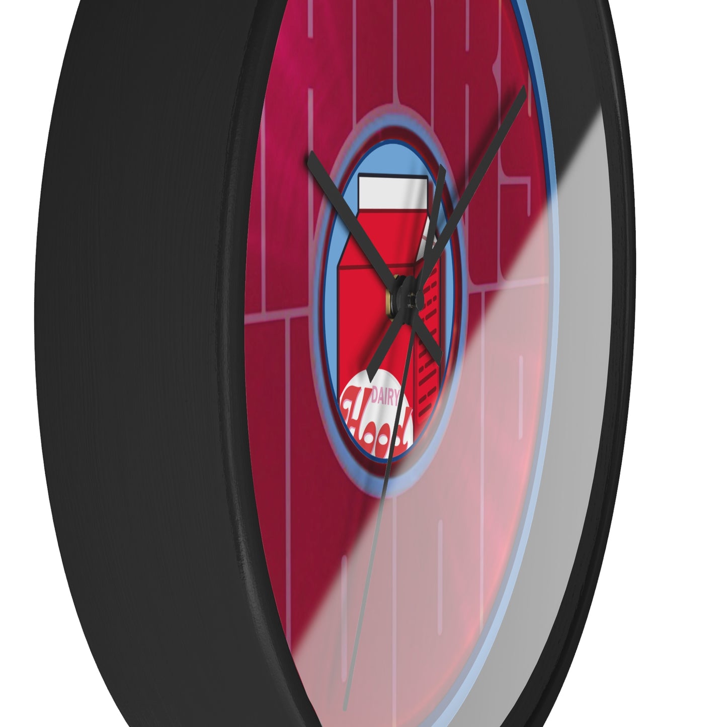 Lumpy Wall Clock - "Harry's Unofficial Donut Clock" - variant 2 - vivid magenta/purple word donut w/light blue background