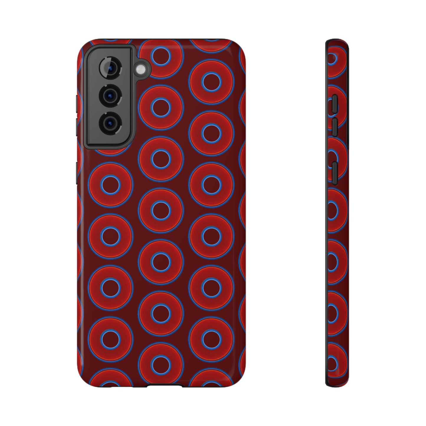 Impact-Resistant Lumpy Donut Case - red vivid donut print w/dark red background