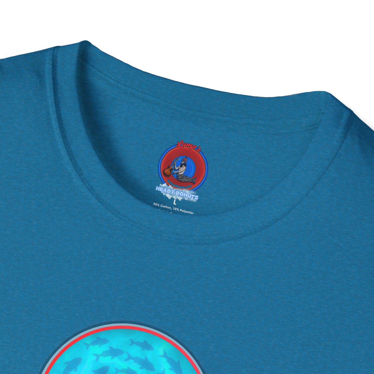 Classic Donut Tee - Unisex Soft-Style - "Skoolie of Phishies" - vivid sea donut - w/light blue water - variant 1