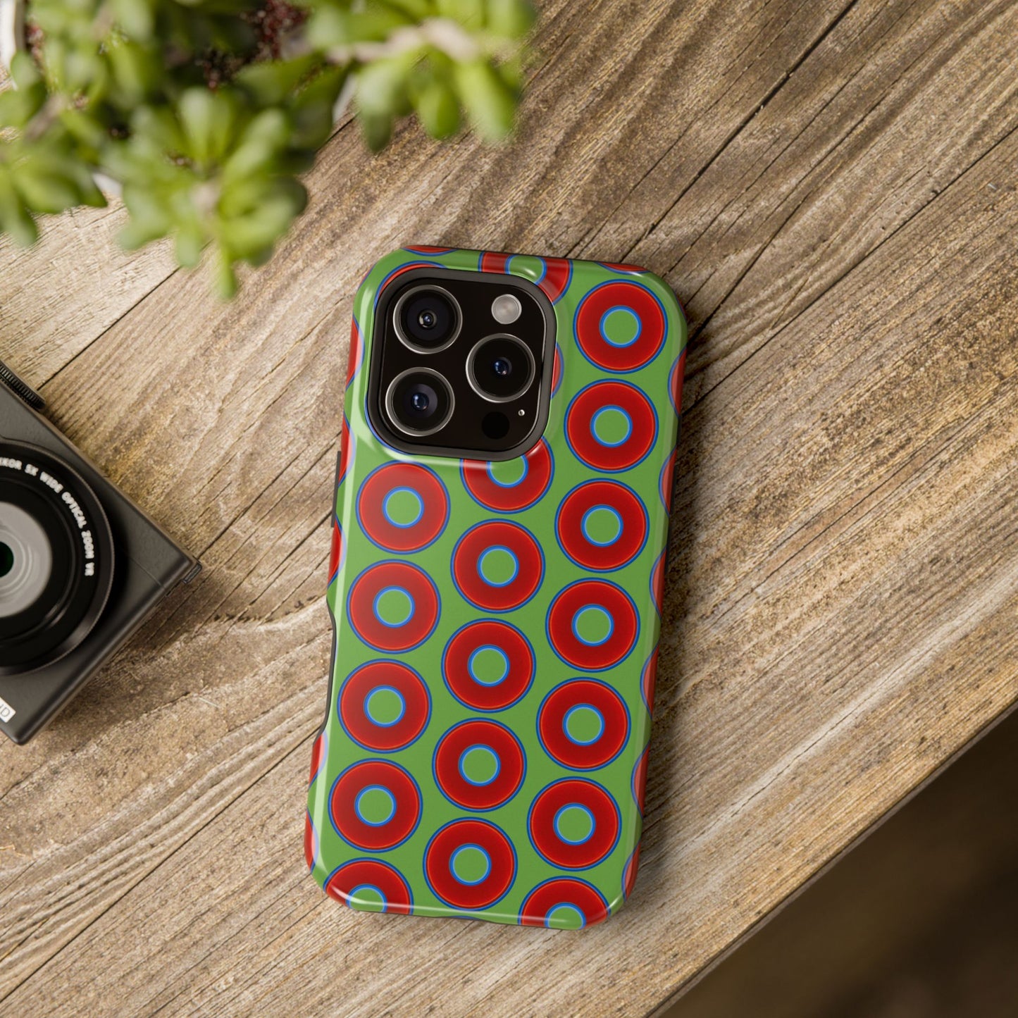 Magnetic Tough Donut Case - red vivid donut print w/light green background