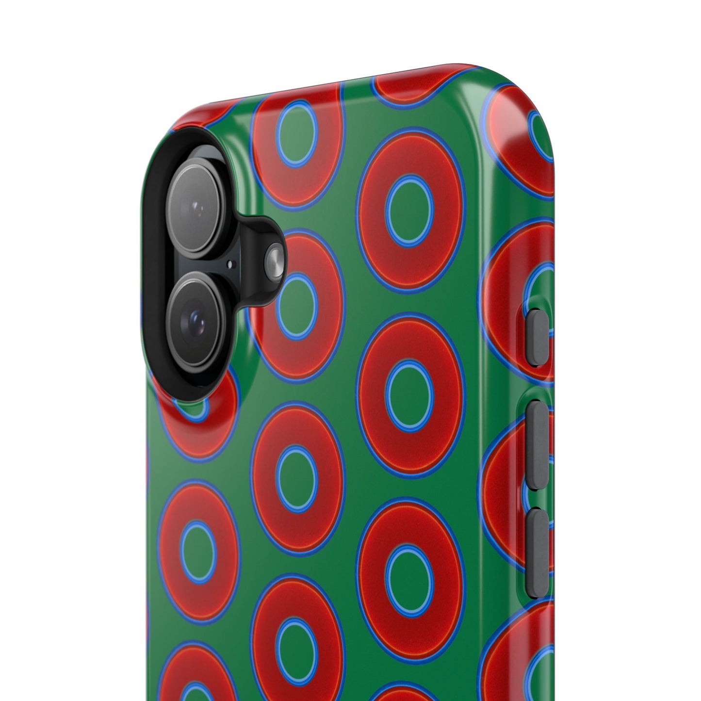 Impact-Resistant Lumpy Donut Case - red vivid donut print w/green background