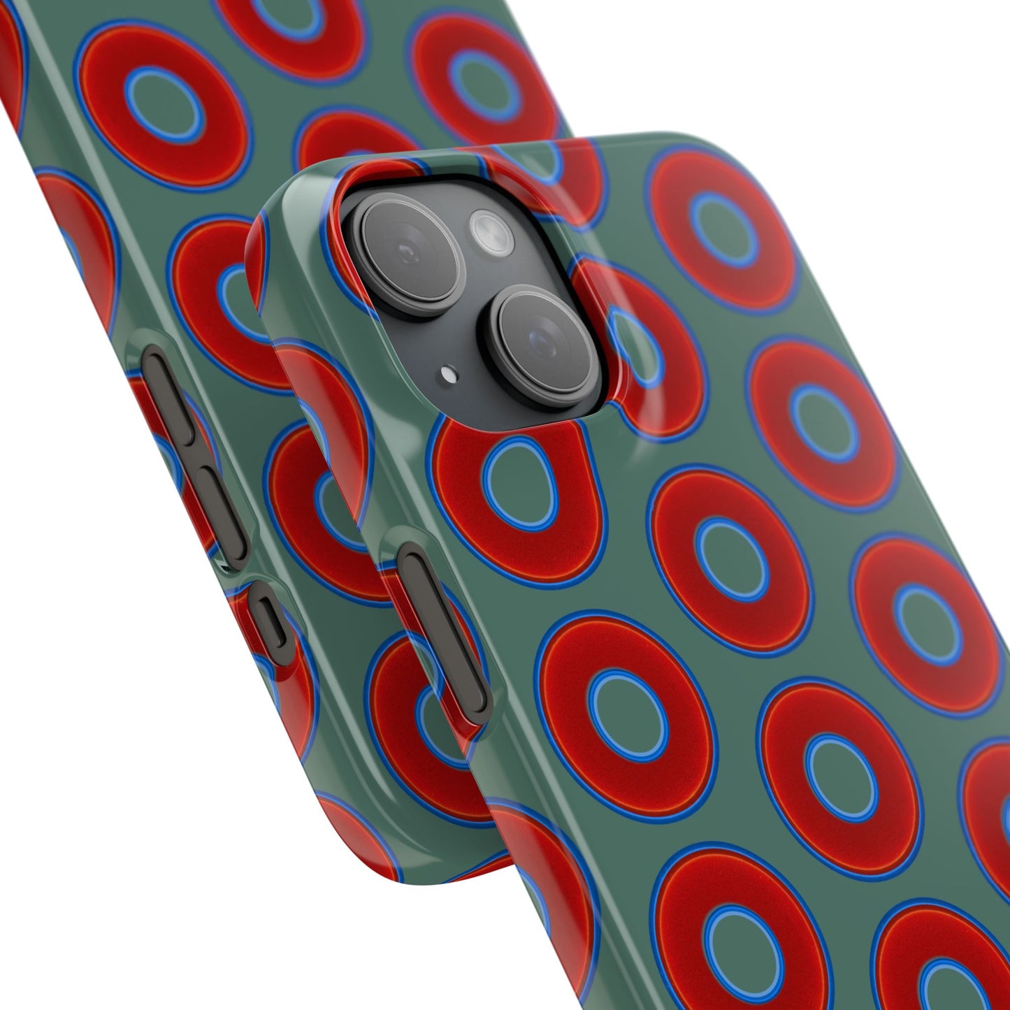 Lumpy Donut Snap Case - red vivid donut print w/Fenway green background