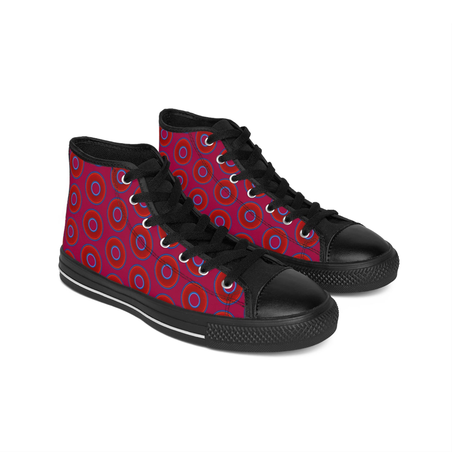 Cushiony Convectors - High Tops - red vivid donuts w/dark magenta background
