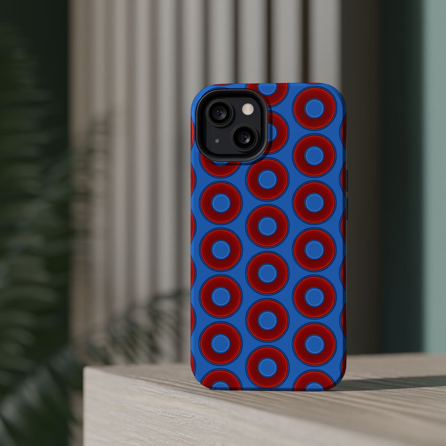 Magnetic Tough Donut Case - red vivid donut print w/light royal blue background