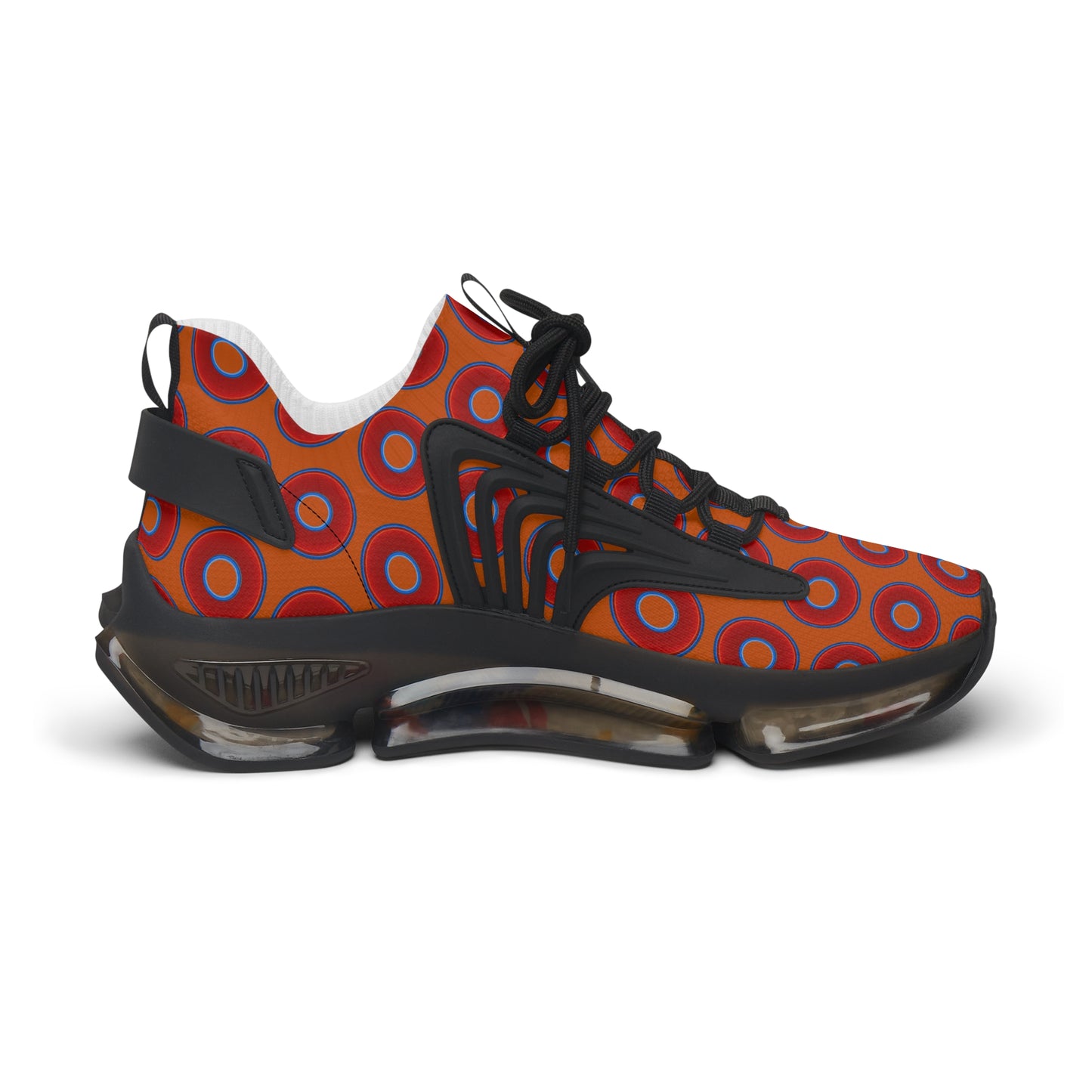 Donut Kicks - red vivid donut print w/dark orange background
