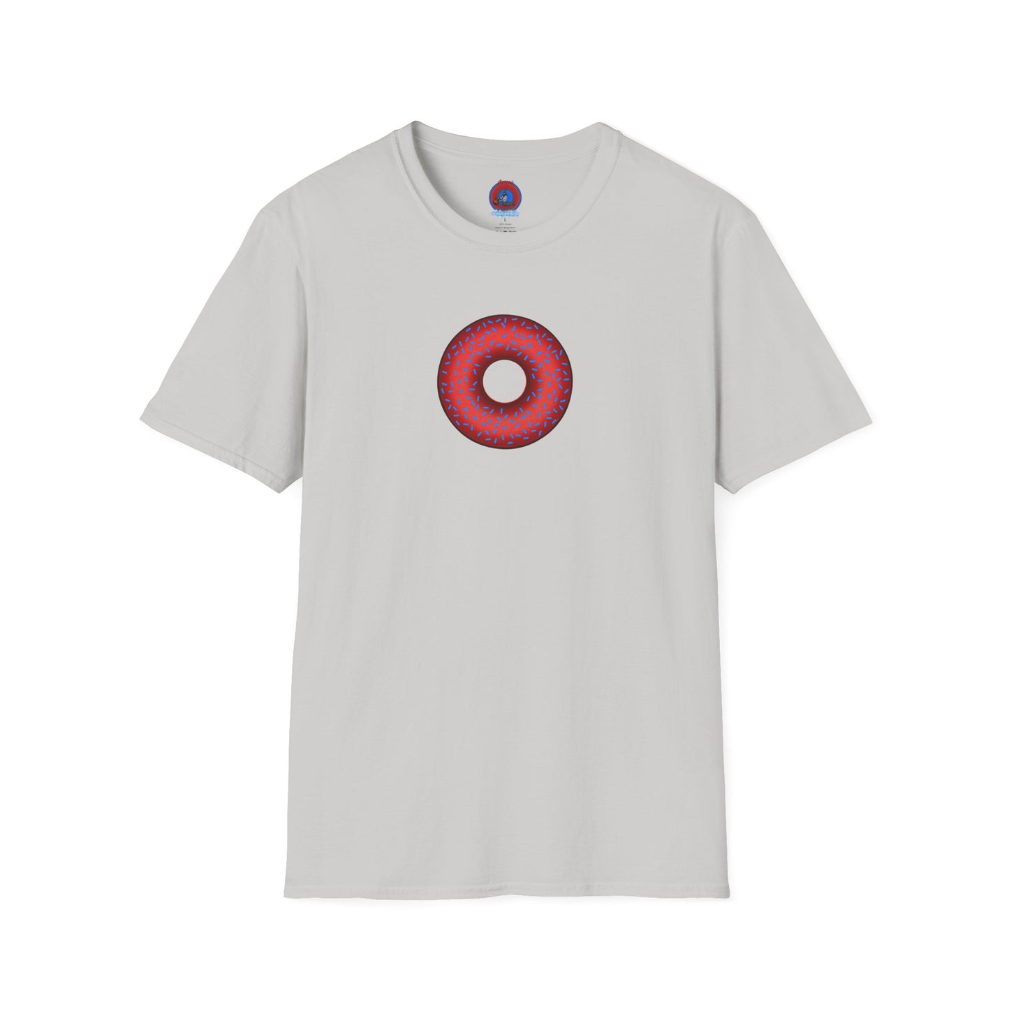 Classic Donut Tee - Unisex Soft-Style - "Plain Plump Donut w/" - plump red donut w/blue sprinkles