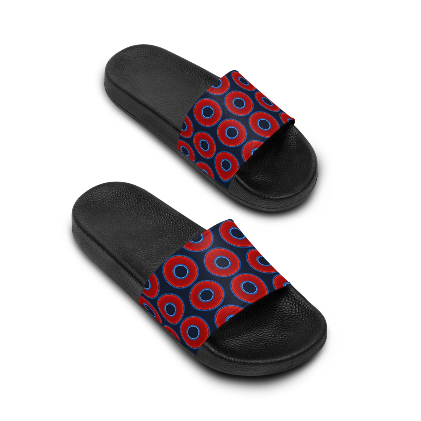 Lumpy Sandals - slip-ons - red vivid donuts w/dark teal elite blue background