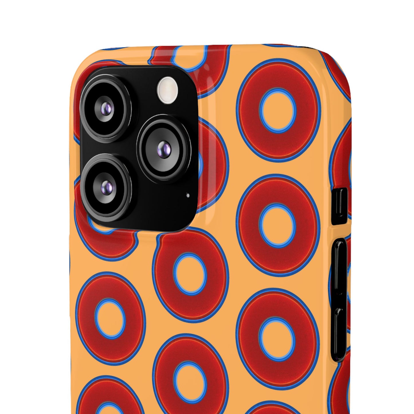 Lumpy Donut Snap Case - red vivid donut print w/creamcicle orange background