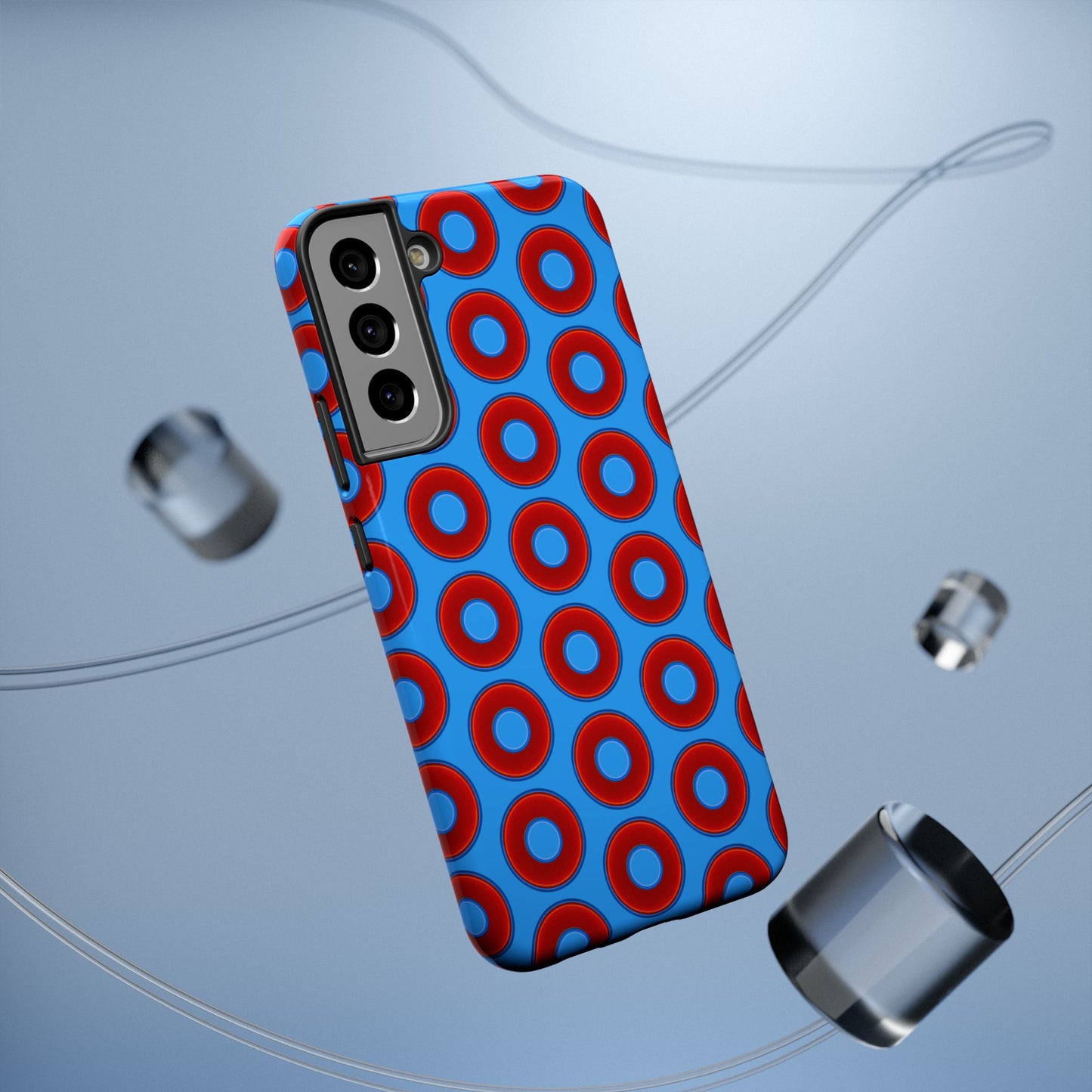 Impact-Resistant Lumpy Donut Case - red vivid donut print w/sky royal blue background