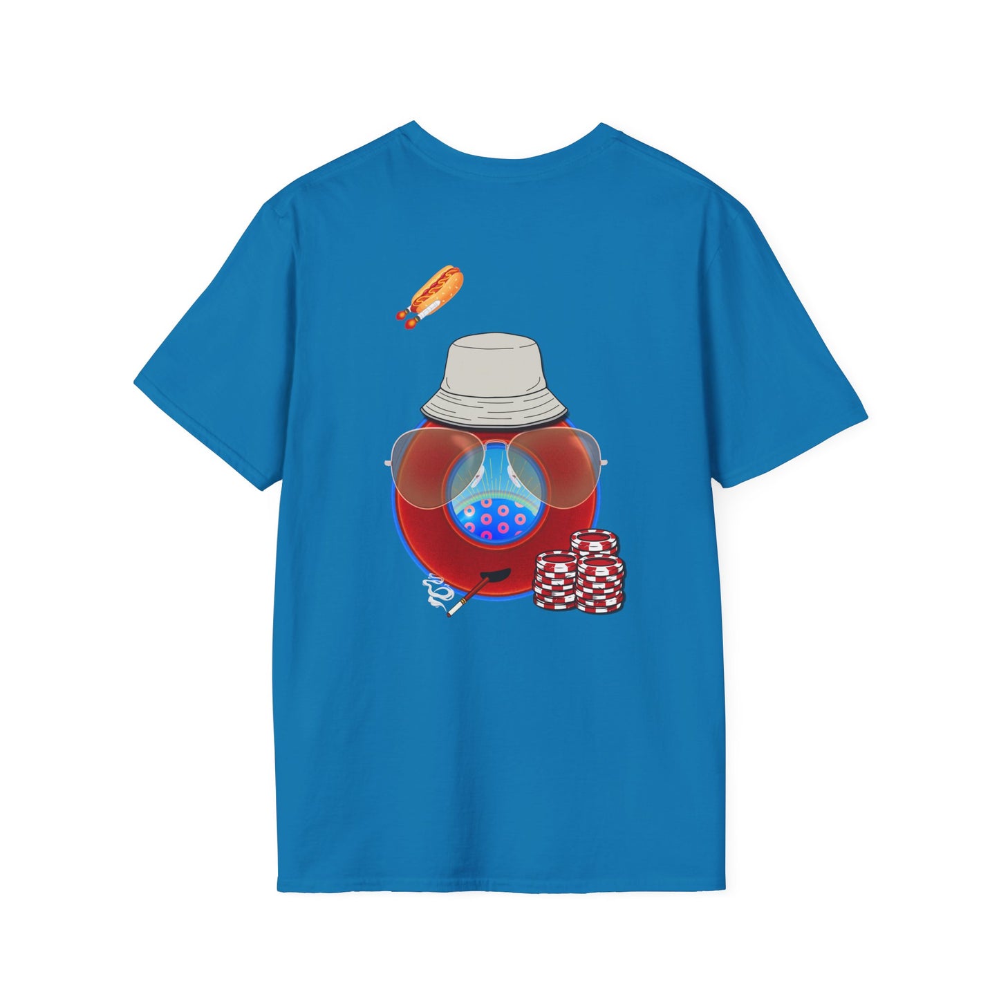 Classic Donut Tee - Unisex Soft-Style - "Gonzo Donut - Fear & Loathing in Gamehendge" -  vivid red donut w/raw dogger - variant 6