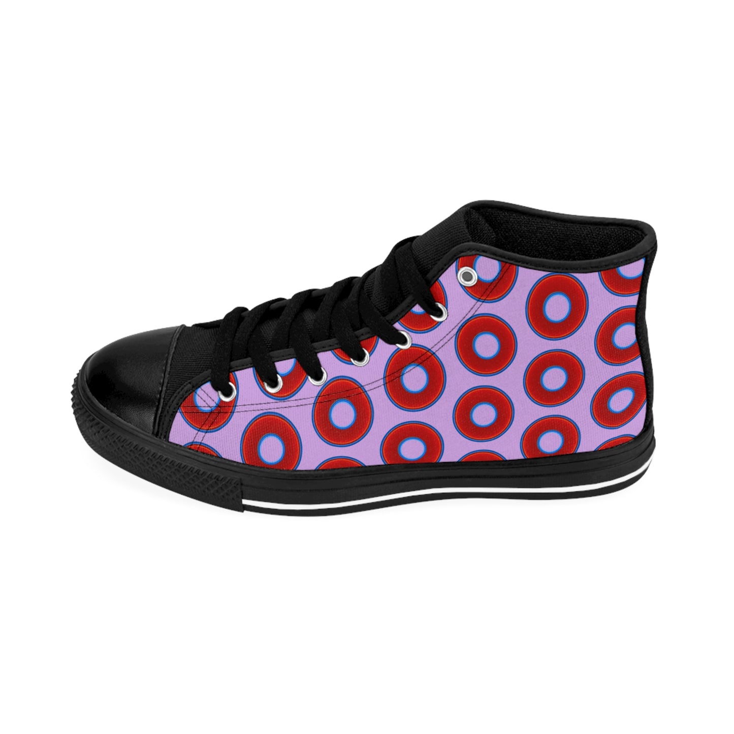Cushiony Convectors - High Tops - red vivid donuts w/wisteria purple background
