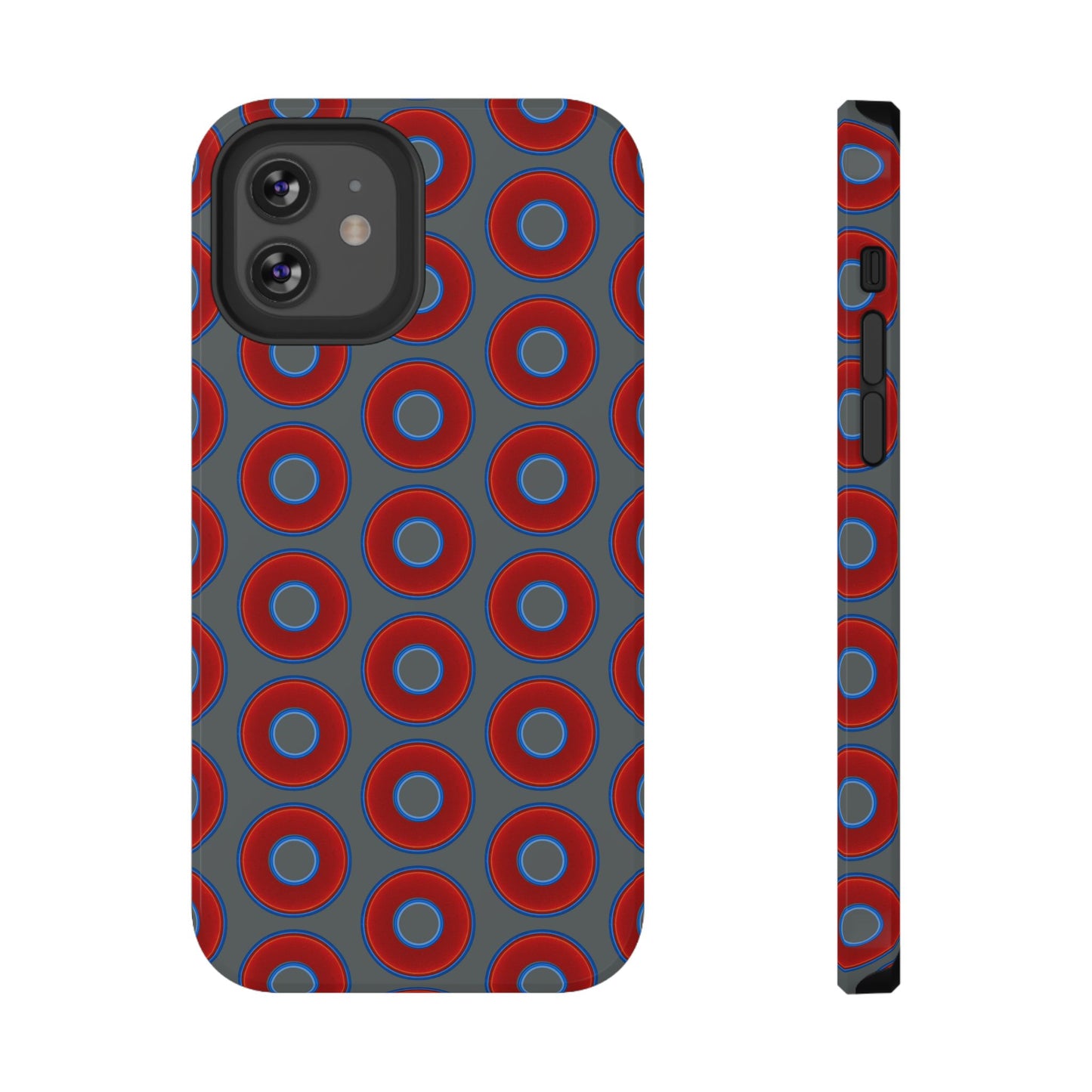 Impact-Resistant Lumpy Donut Case - red vivid donut print w/dark gray background