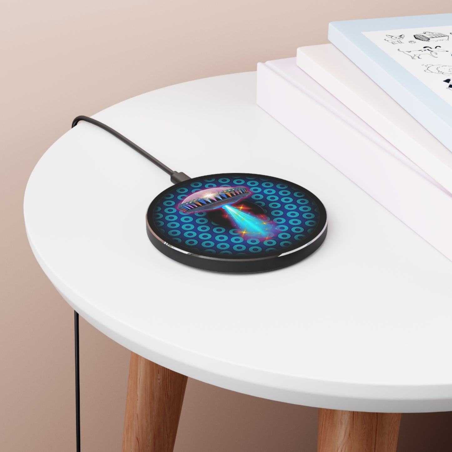 The Flow - Wireless Lumpy Donut Chargers - "They Have Wireless Charging on the Mothership Now" - paradoxical blue/teal donut w/black background - variant 5