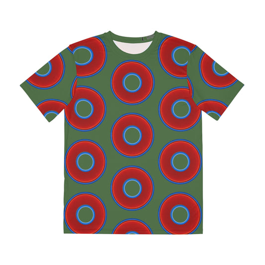 Multi-Beastie Giant Donut AOP Polyester Tee - red vivid donut print w/dark green background