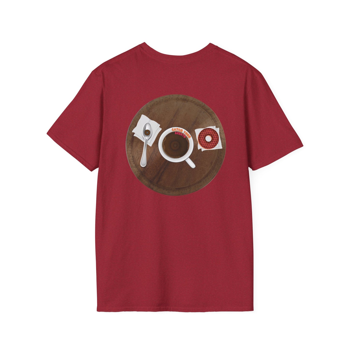 Classic Donut Tee - Unisex Soft-Style - "Coffee With My Donuts" - wooden table donut