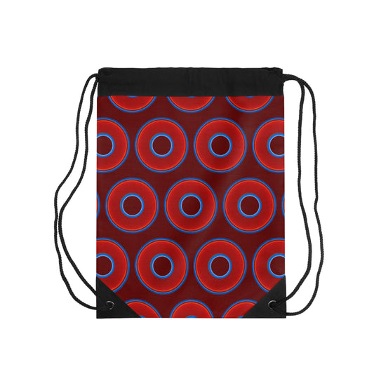Lumpy Donut Drawstring Bag - red vivid donuts print w/dark red background