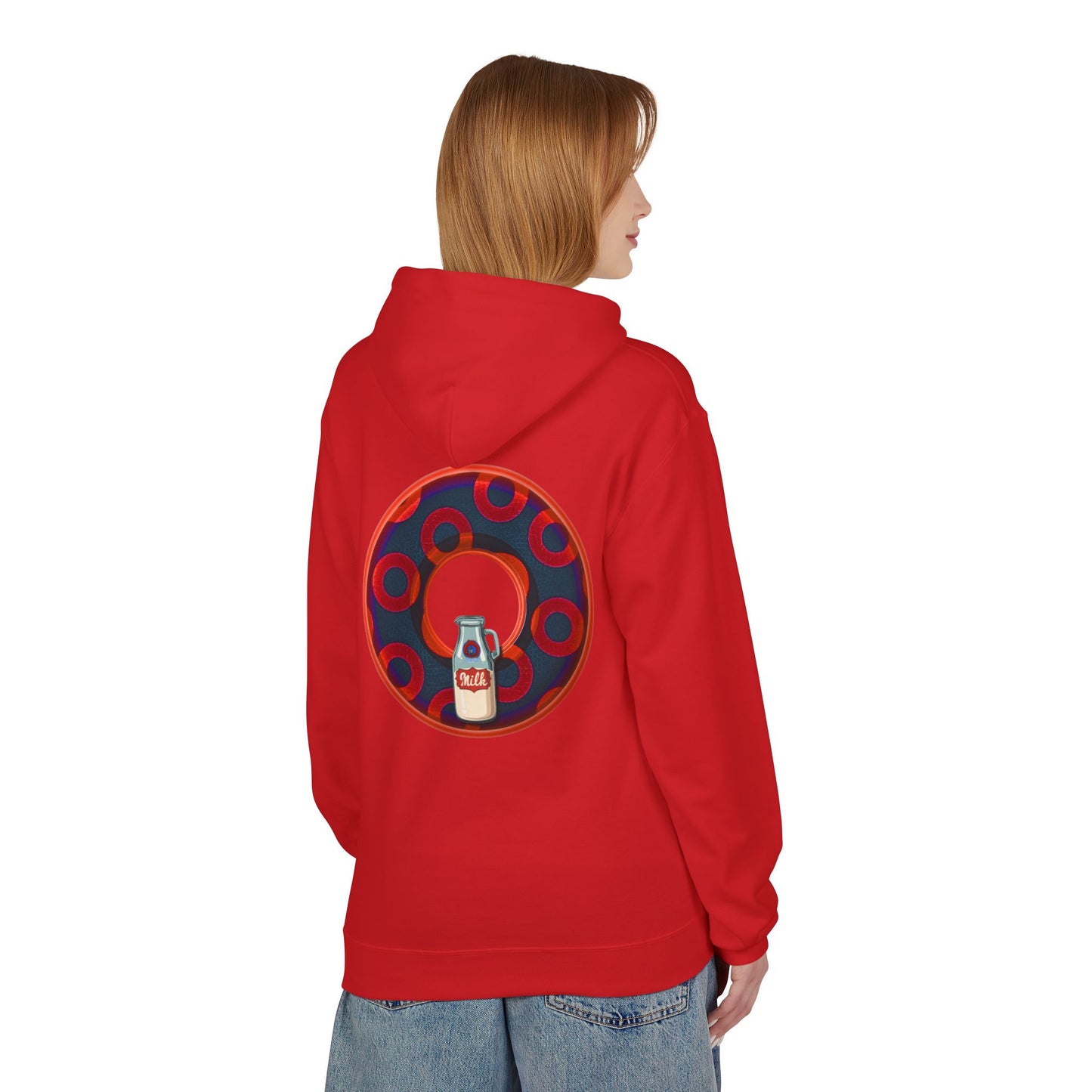 Fleece Harry Hoodies [Midweight Soft-style] - "Wooked Cream Dairy - YEMSG Donut" - navy blue/red rustic paradox donut - variant 3