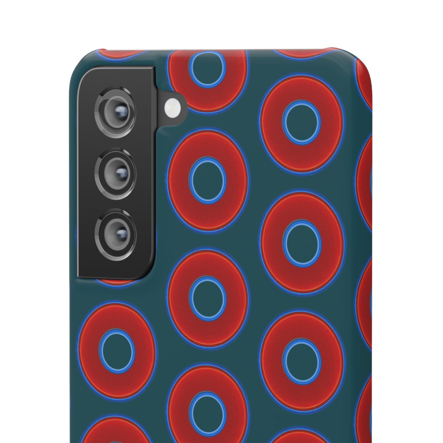 Lumpy Donut Snap Case - red vivid donut print w/midnight teal green background