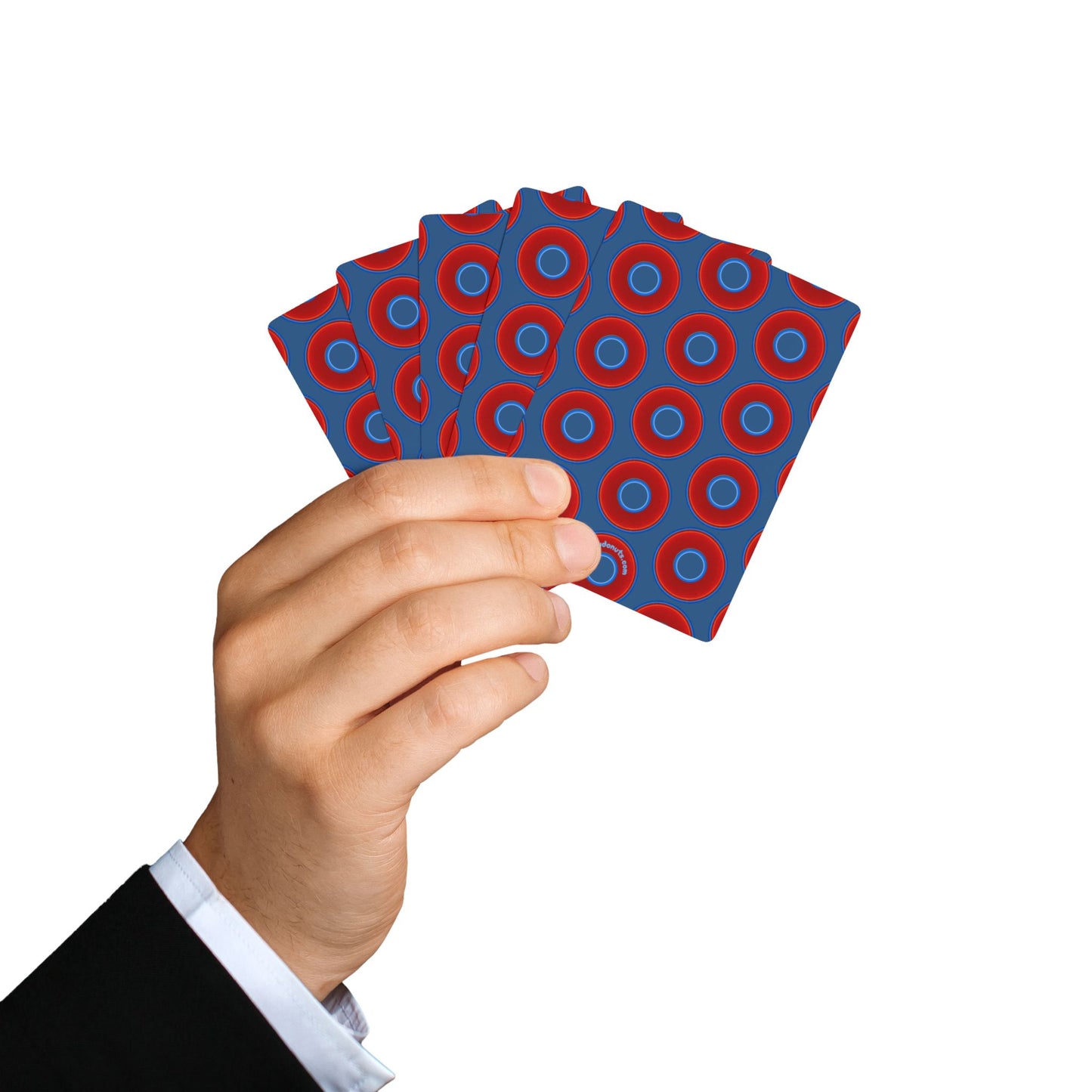 Lumpy Donut Playing Decks - 52-cards - red vivid donuts w/light navy blue background