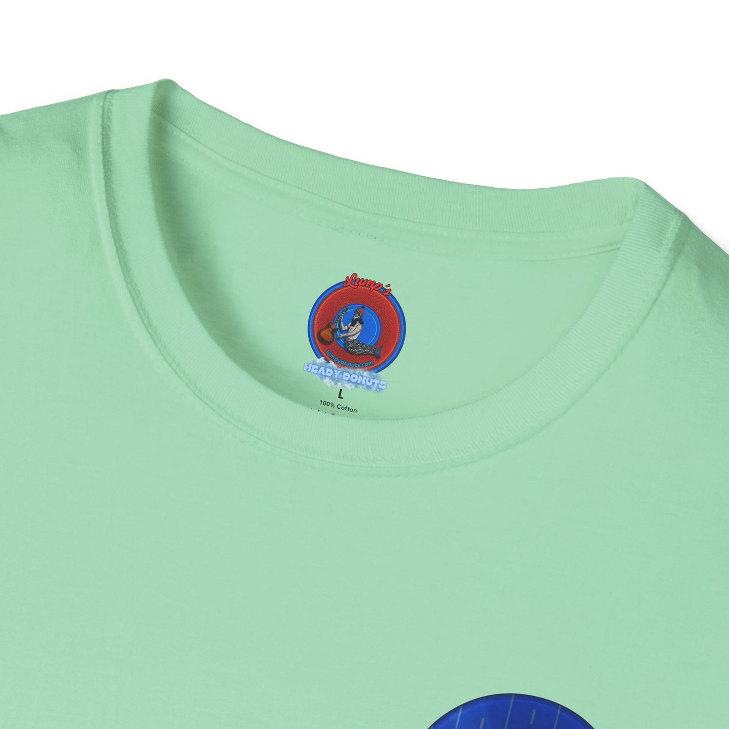 Classic Donut Tee - Unisex Soft-Style - "Harry's Hoodlum Donut" - series 1.0  - variant 3 - lights off/blue donut(s)