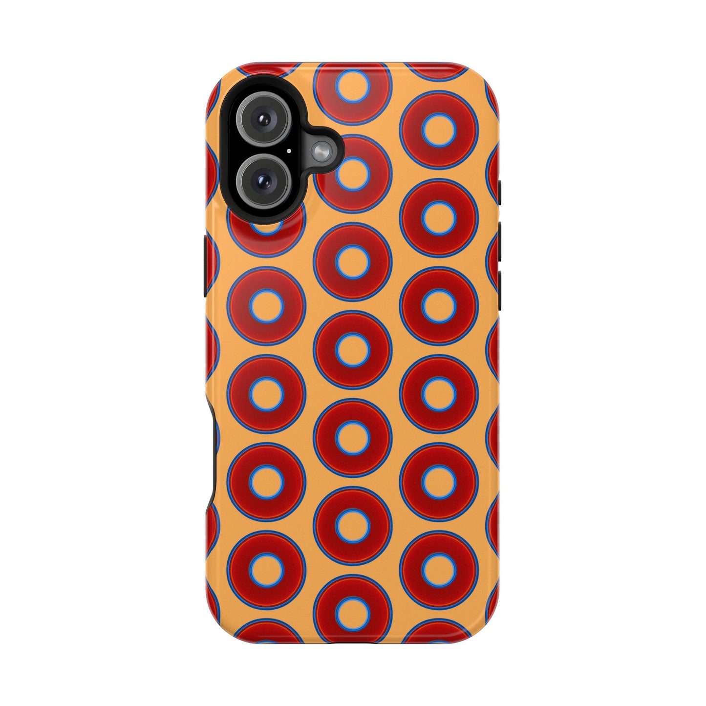 Impact-Resistant Lumpy Donut Case - red vivid donut print w/creamsicle orange background