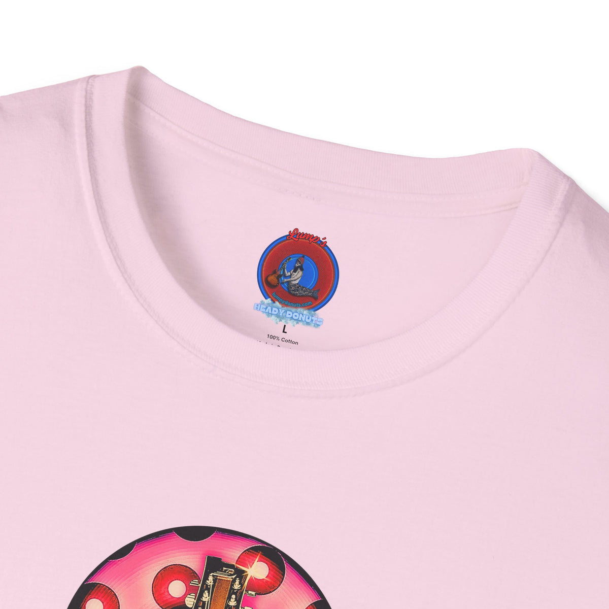Classic Donut Tee - Unisex Soft-Style - "Would You Be My Donut?" - paradoxical faded magenta/red donut - variant 1